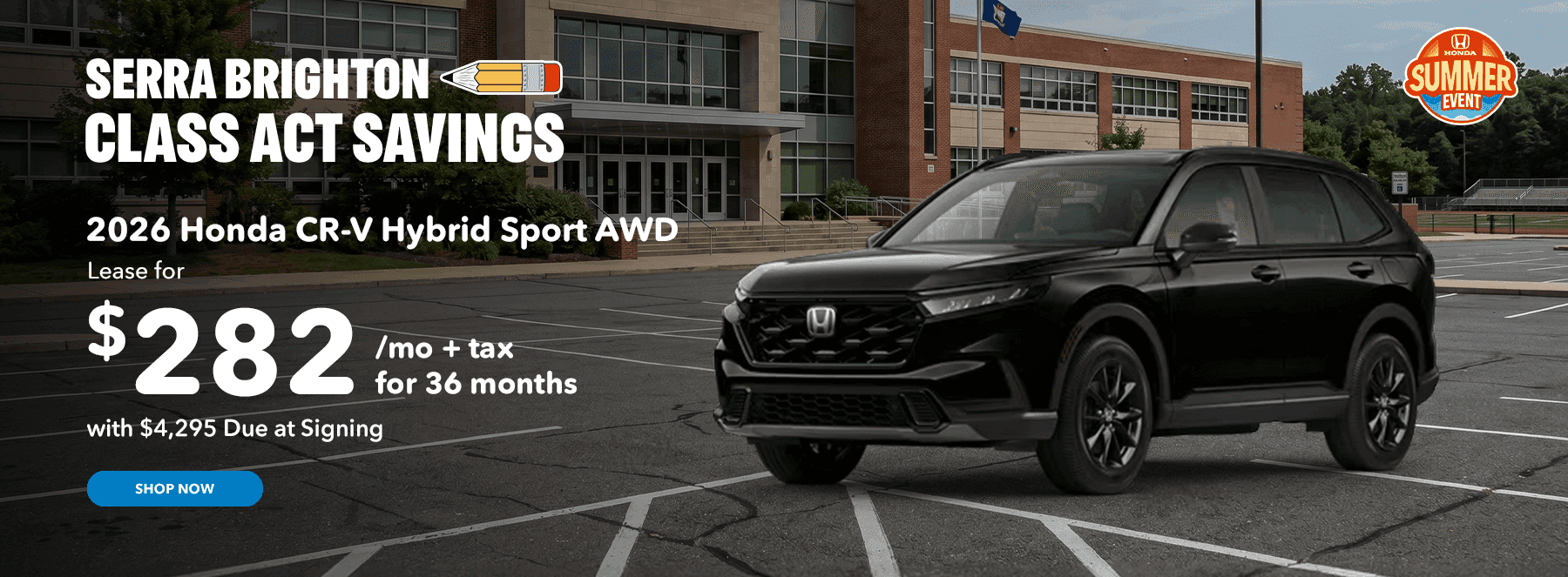 2026 Honda CR-V Hybrid Sport AWD Lease for $282/mo plus tax for 36 months with $4,295 due at signing