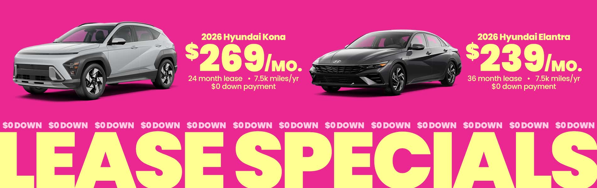 Lease specials on the 2026 Elantra and Kona