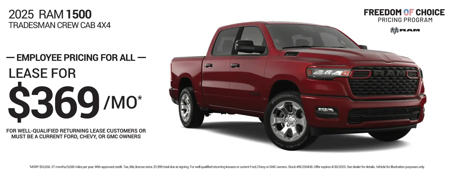 2025 RAM 1500 TRADESMAN CREW CAB 4X4 - Lease for $369/month*