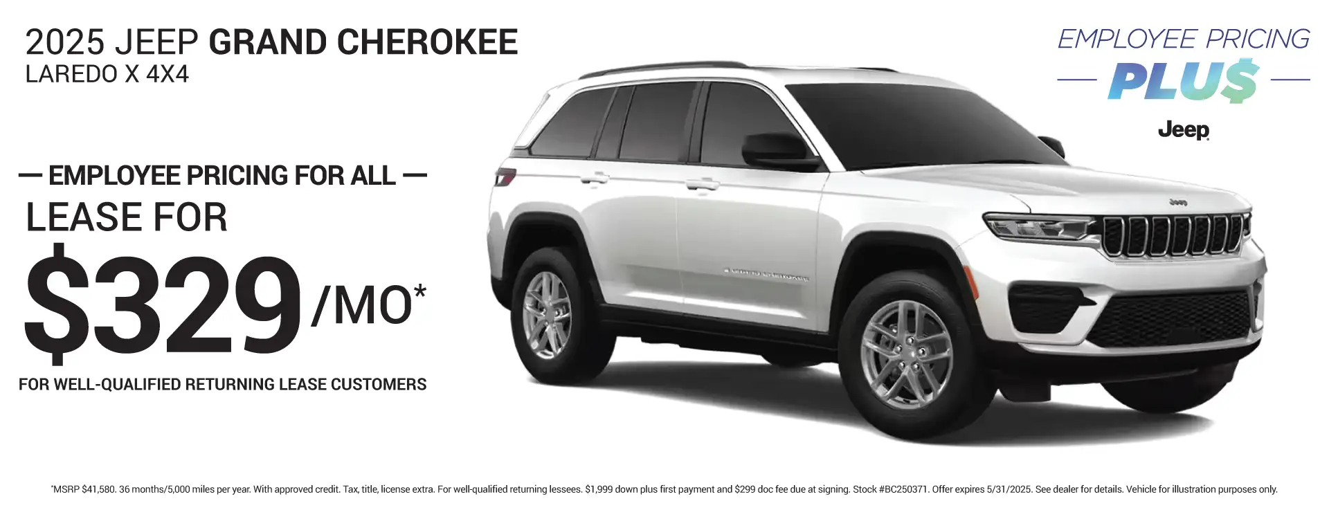2025 JEEP GRAND CHEROKEE LAREDO X #C250561 - Lease for $329/month, 36 months/5,000 miles per year*
