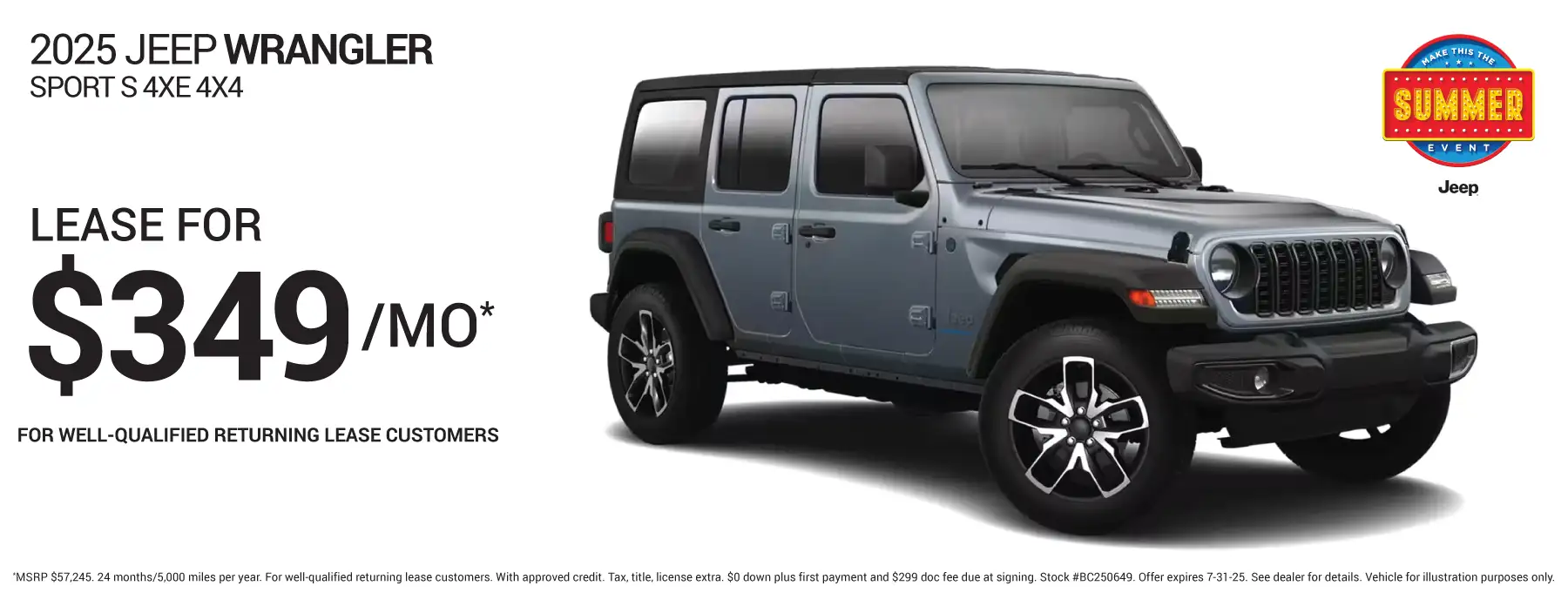 2025 Jeep Wrangler #BC250649 - Lease for $349 per month for 24 months/5,000 miles per year*