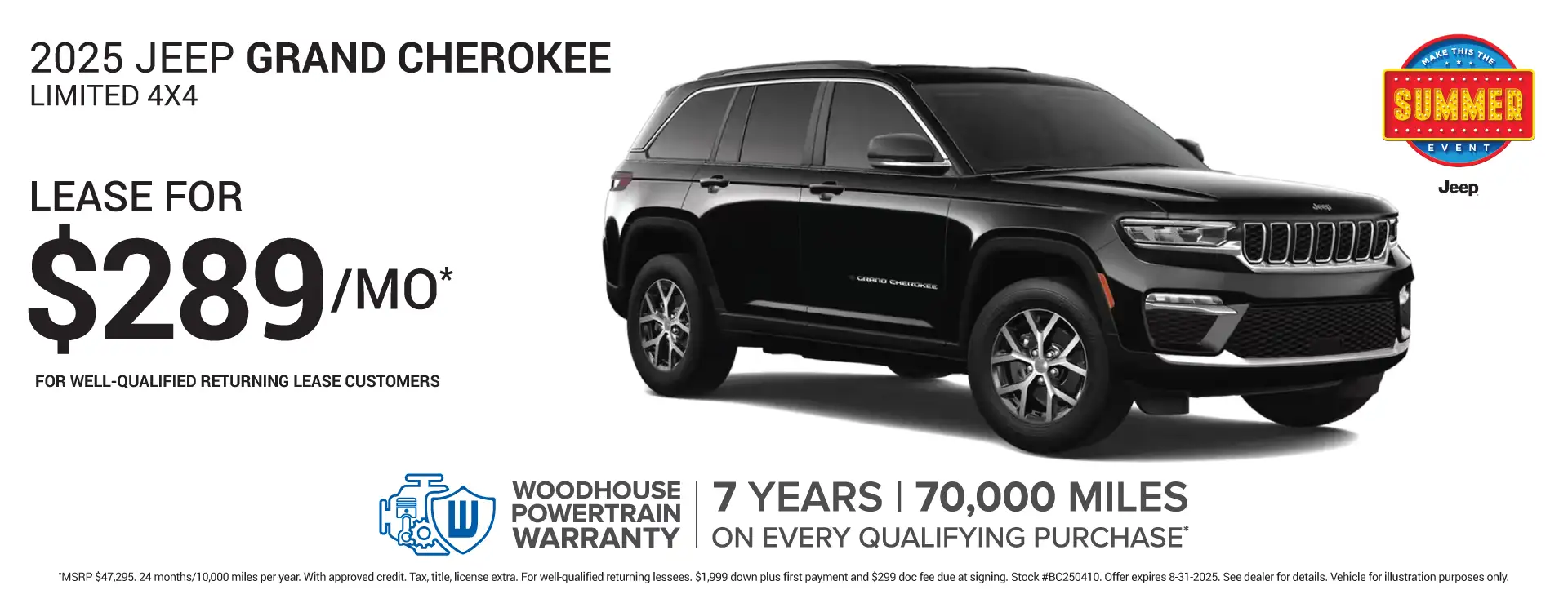 2025 Jeep Grand Cherokee Limited 4x4 BC250410 - Lease for $289 per month 24 months/10,000 miles per year*