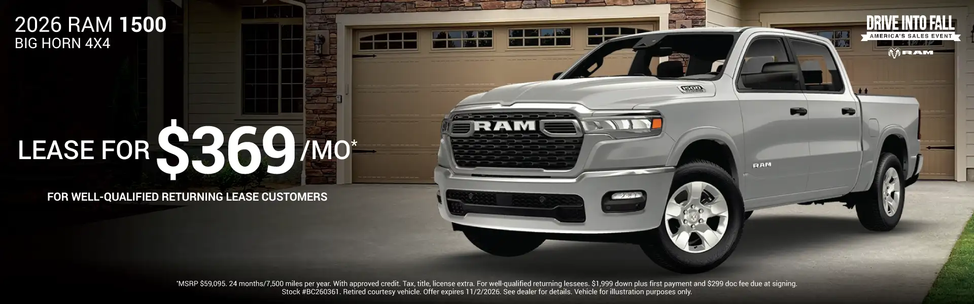 2026 Ram 1500 Big Horn #BC260361 - Lease for $369/month for 24 months/7,500 per year*
