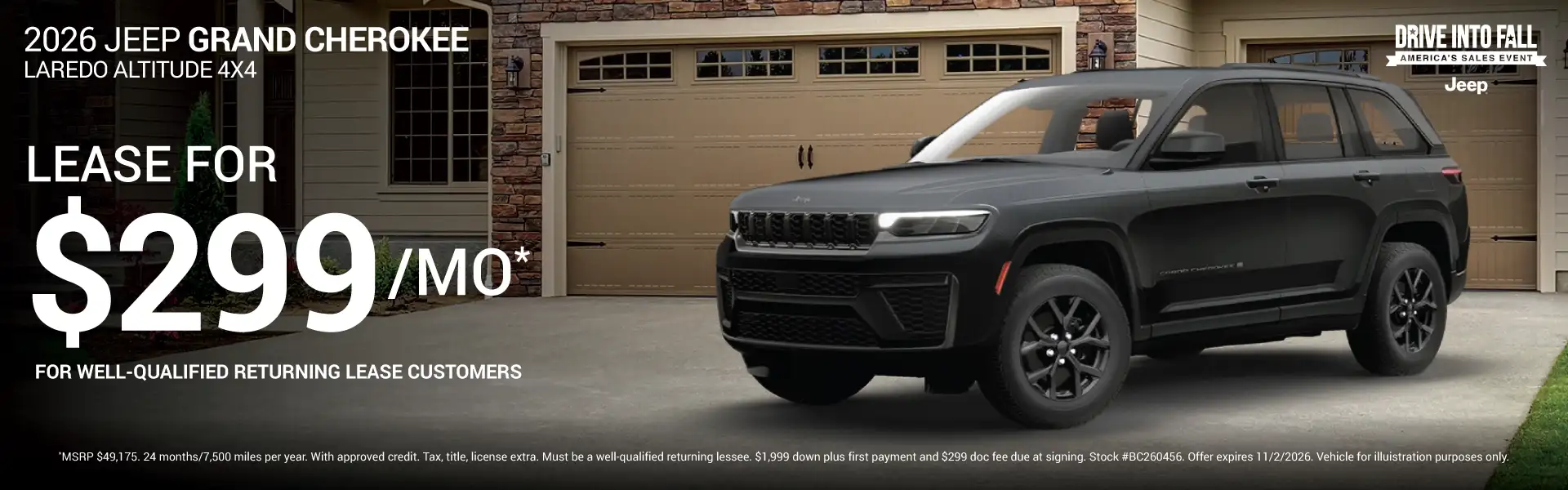 2026 Jeep Grand Cherokee Laredo Altitude #BC260456 - Lease for $299/month for 24 months/7,500 per year*