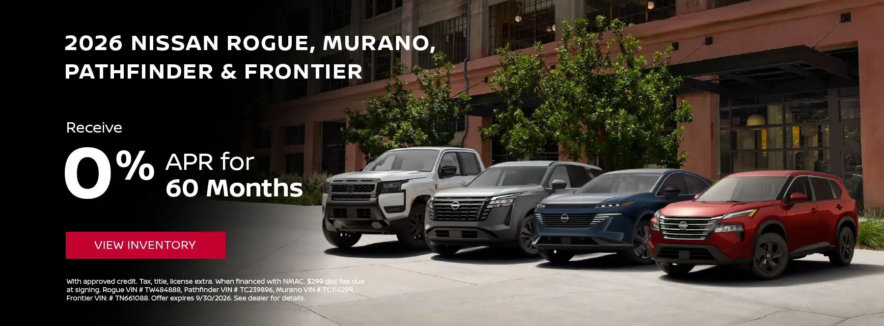 Woodhouse Nissan Bellevue Rogue, Pathfinder, Murano, Frontier - 0% APR for 60 Months