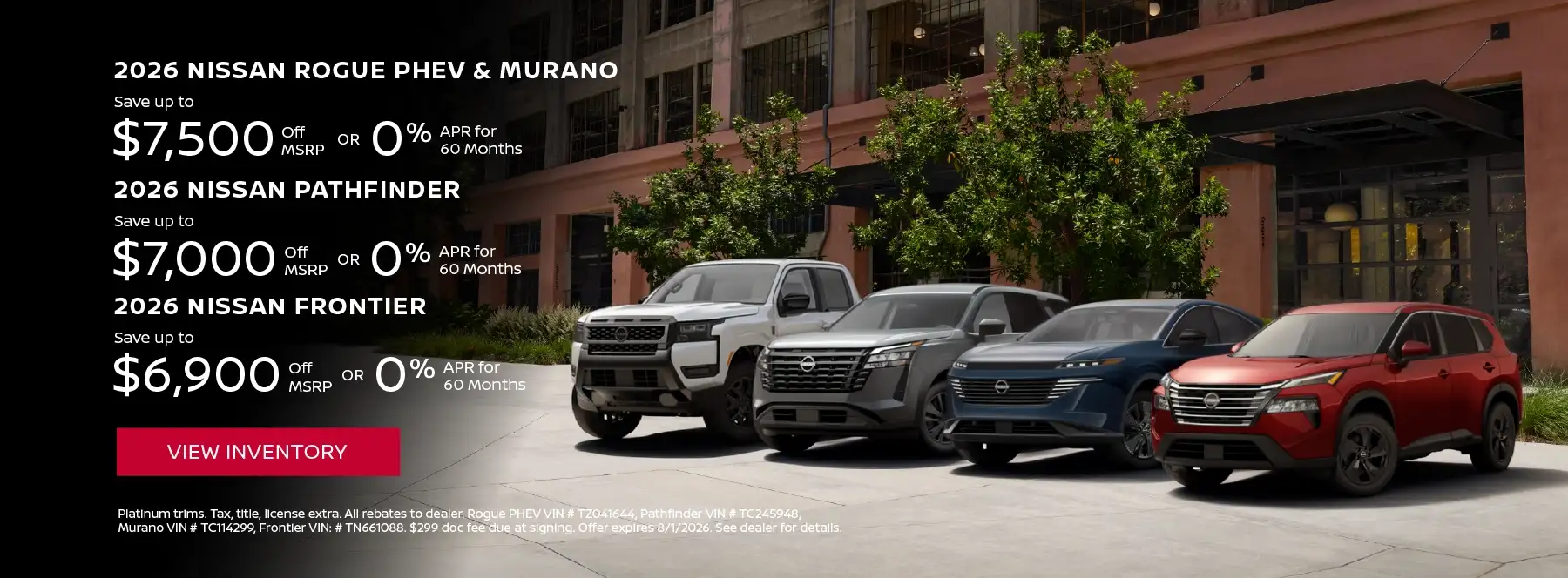 Nissan Rogue PHEV, Murano, Pathfinder, and Frontier