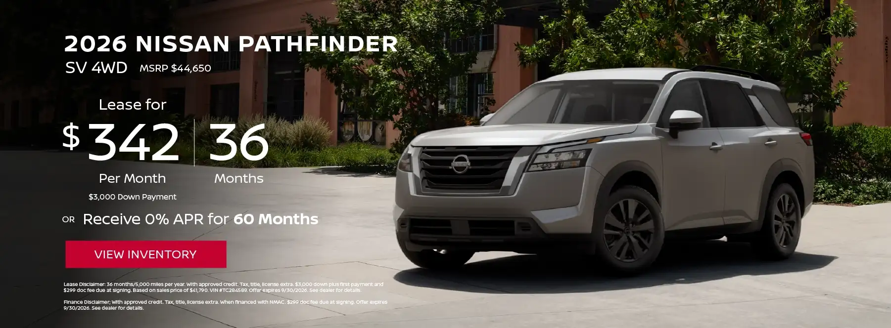 2026 Nisan Pathfinder SV - Lease for $342 Per Month OR Receive 0% APR for 60 Months