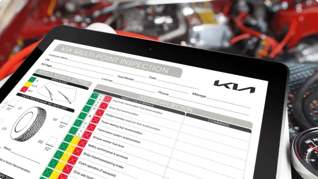 A Kia Multi-Point Inspection checklist.